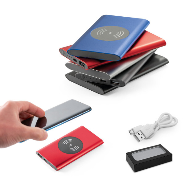Draadloze powerbanks met bedrukking in verschillende kleuren
