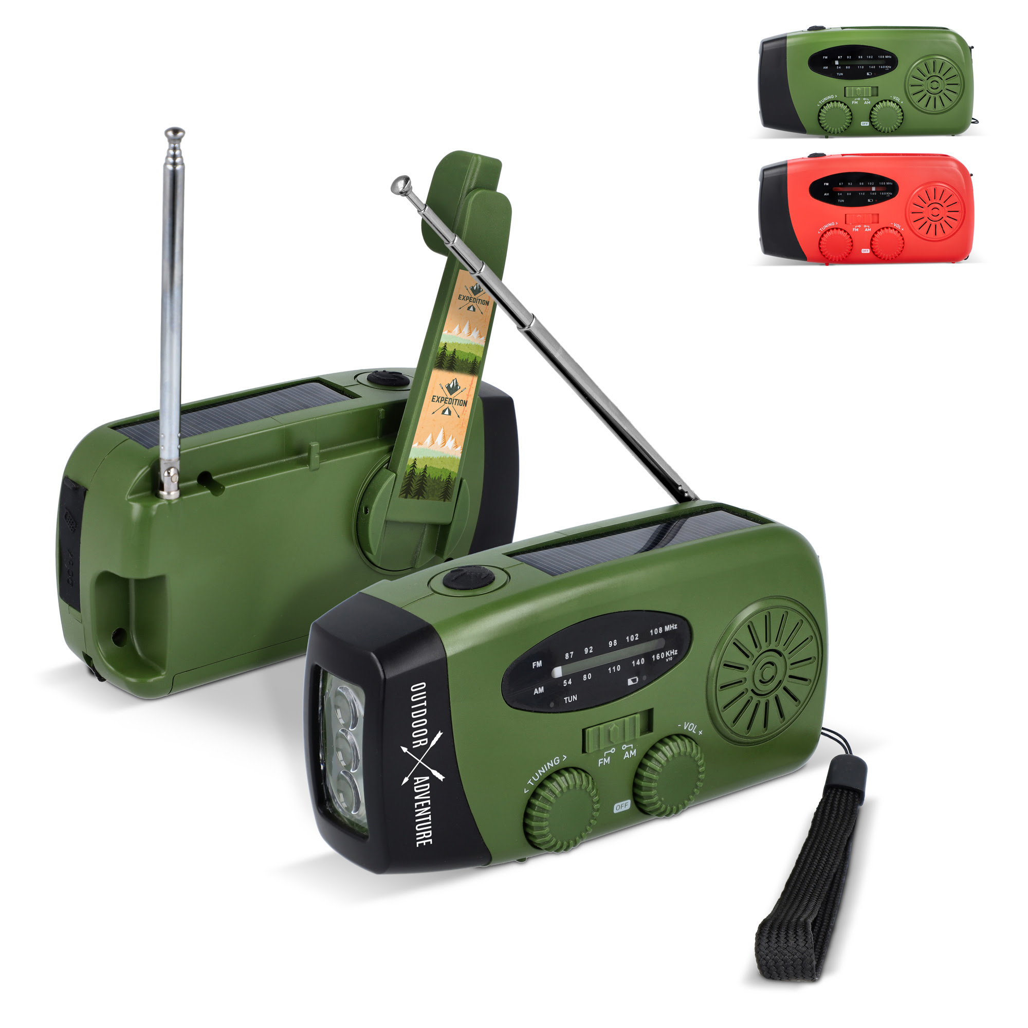 Veiligheidsgadgets met noodradio en zichtbare accessoires